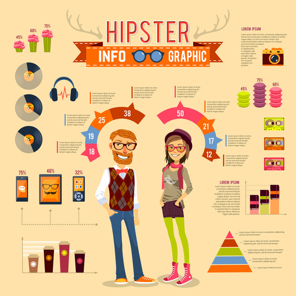 Hipster Infographic Set - Vektör, Görsel