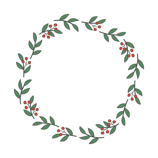 Wreath with twigs and berries. Template for Christmas greeting card, invitation, poster, banner, print. - Vector, imagen