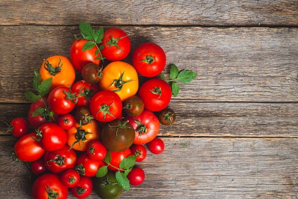 Tomaten in verschiedenen Farben und Sorten aus nächster Nähe - Foto, Bild