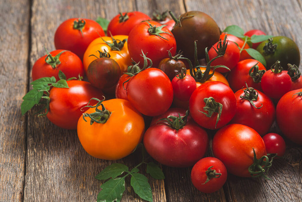 Tomatoes of different colors and varieties close-up - Zdjęcie, obraz
