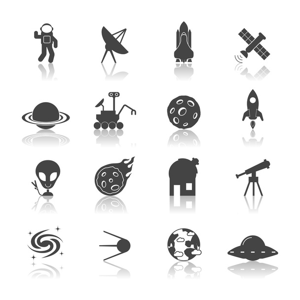 Space Icons Black - Vector, afbeelding