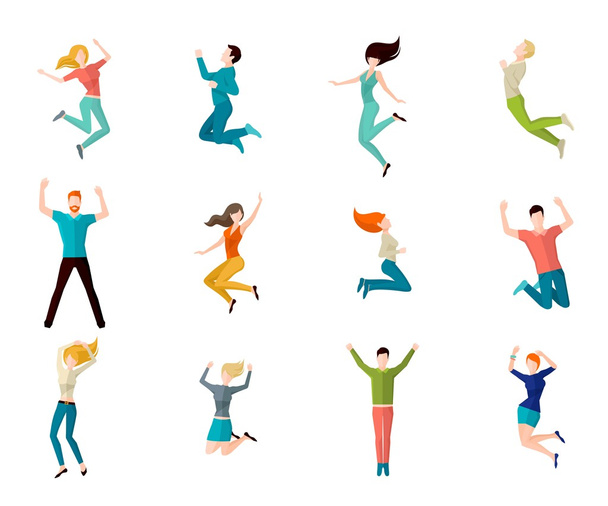 Jumping People Set - Vector, Image