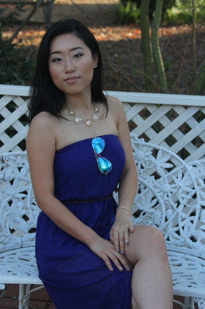 Pretty Chinese  girl in a blue dress - Foto, Imagem