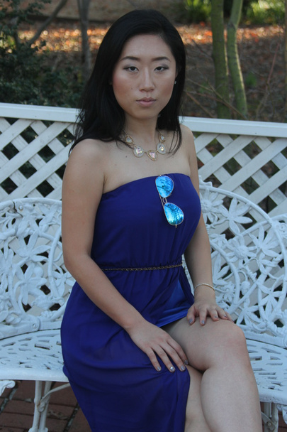Pretty Chinese  girl in a blue dress - Фото, зображення