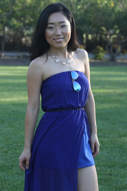 Pretty Chinese  girl in a blue dress - Foto, Imagem