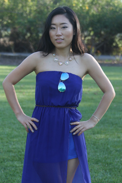 Pretty Chinese  girl in a blue dress - Foto, Imagen