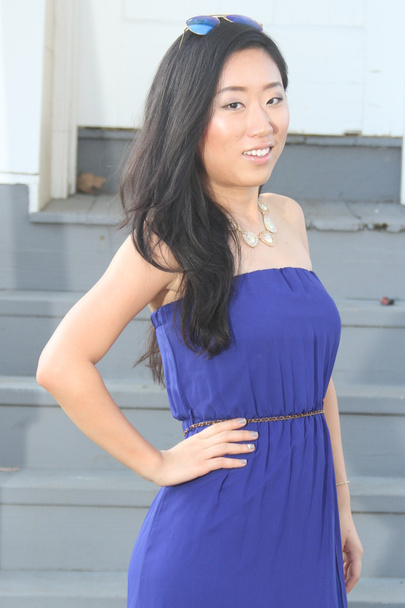 Pretty Chinese  girl in a blue dress - Фото, зображення