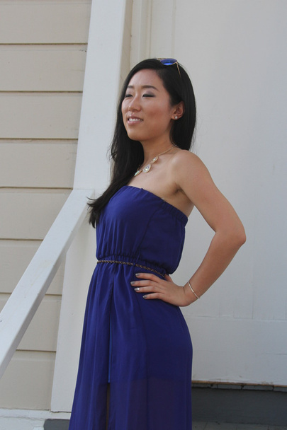 Pretty Chinese  girl in a blue dress - Photo, image