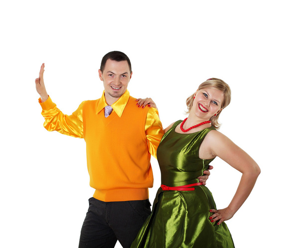 Young dancing couple in bright colour wear - Φωτογραφία, εικόνα