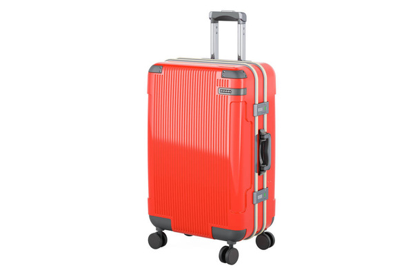 Piros bőrönd, 3d rendering elszigetelt fehér background - Fotó, kép