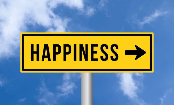 Happiness road sign on cloudy sky background - Photo, Image