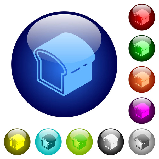 Iconos de pan en botones de vidrio redondo en múltiples colores. Estructura de capas dispuestas - Vector, Imagen