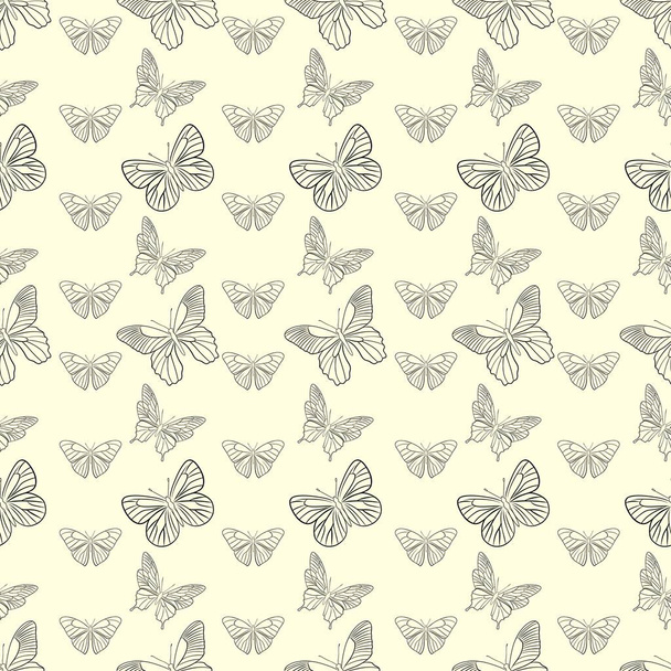 Vector lineair patroon met zwart witte vlinders - Vector, afbeelding