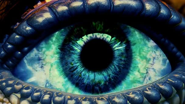 Este video de ilustración de ojos alienígenas en 3D en bucle sin fisuras presenta un plano de primer plano extremo de un ojo de criatura con fluidos y formas trippy jugando encima de él. - Imágenes, Vídeo