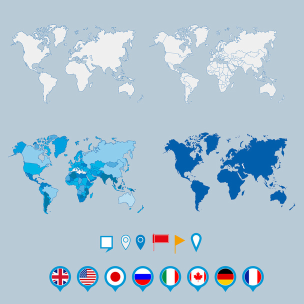 Carte du monde politique et géo tag pin pointeurs marqueur vectoriel illustration
 - Vecteur, image