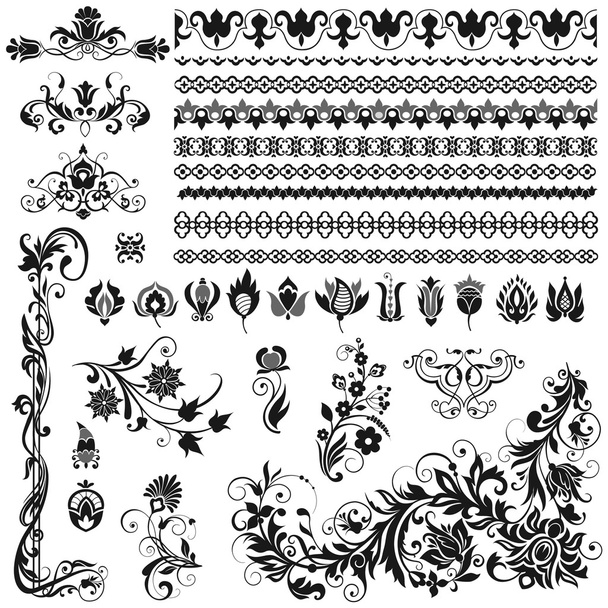 Calligraphic ornaments, borders, vignettes - Vector, Image