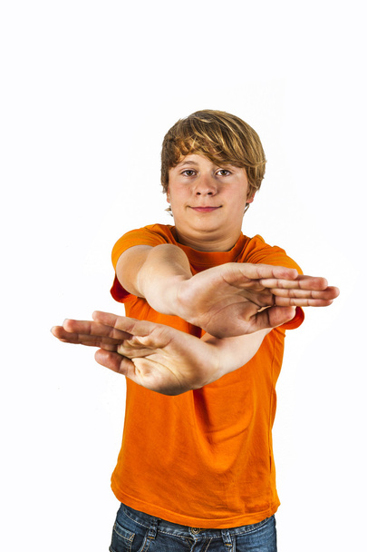 portrait of cute boy with orange shirt  - Φωτογραφία, εικόνα