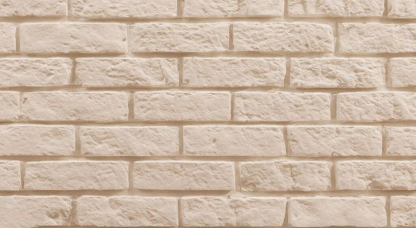Beige brick wall stone or concrete texture backdrop background with white HD - Photo, Image