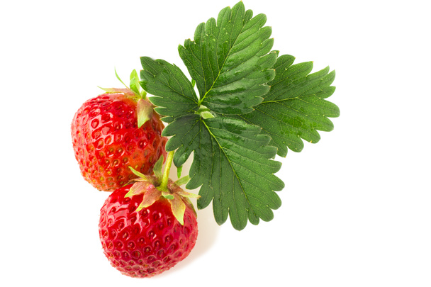 Strawberries with leaves on a white background - Photo, Image