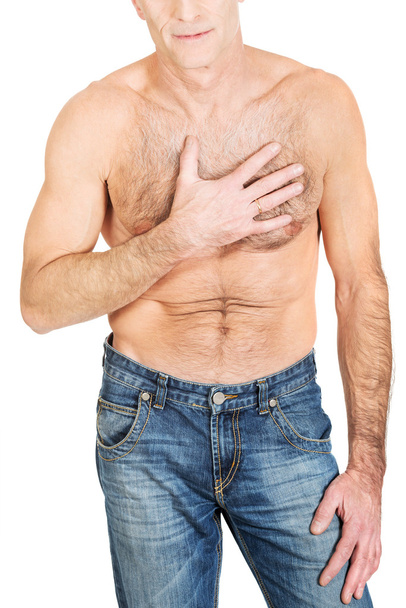 Shirtless man with chest pain - Zdjęcie, obraz