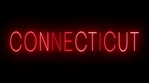 Sinal de néon piscando e cintilando vermelho para Connecticut - Filmagem, Vídeo