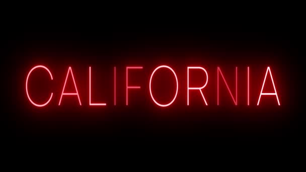Señal de neón parpadeante y rojo para California - Imágenes, Vídeo