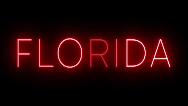 Sinal de néon cintilante vermelho e piscando para a Flórida - Filmagem, Vídeo