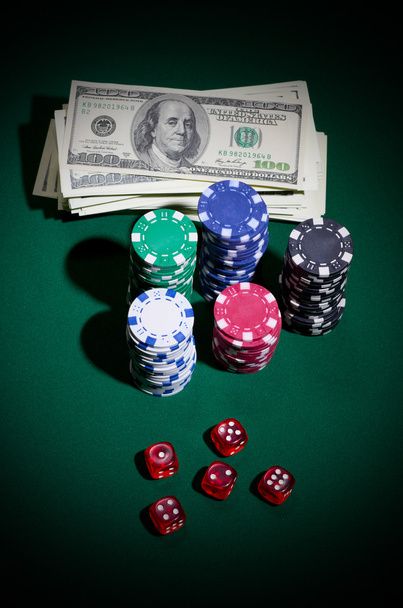 Dollars gambling chips and dices - Foto, Imagem