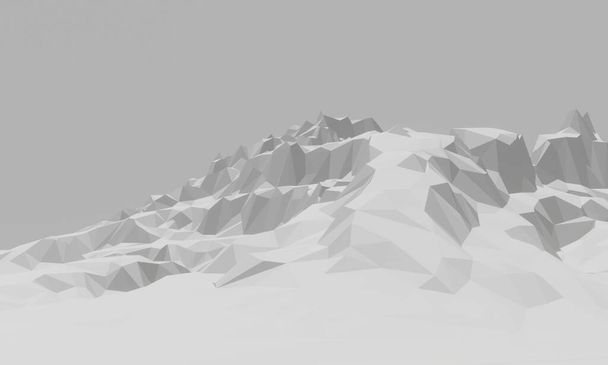 3D rendered low polygon ice mountain. Glacial landform. Ice terrain. - Photo, Image
