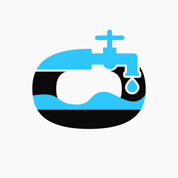 Γράμμα O Plumber Logo Design. Σύμβολο λογότυπου υδραυλικών με εικονίδιο βρόχων νερού και νερού - Διάνυσμα, εικόνα