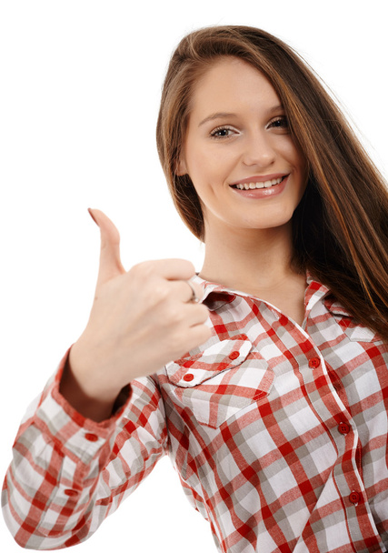 Confident businesswoman showing thumbs up - Фото, изображение