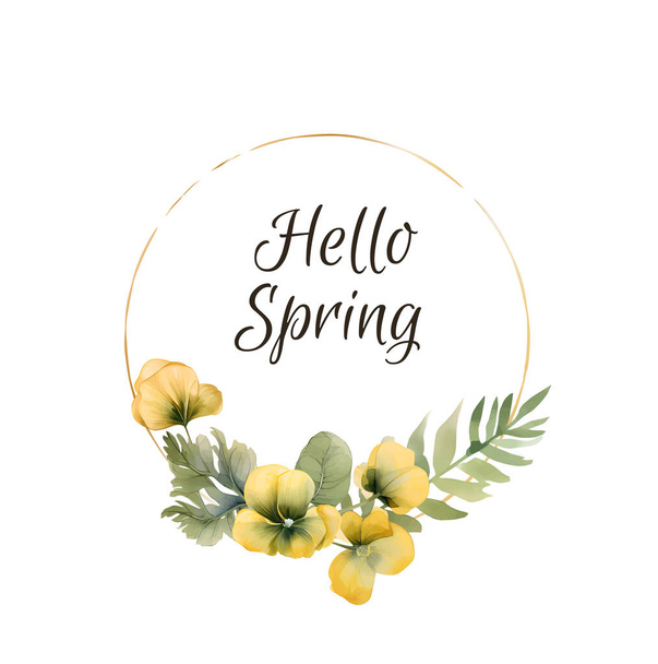 Vektoreinladung oder Grußkarte mit gelben und violetten Stiefmütterchen, Lisianthus-Blumen und Vergissmeinnicht-Blumen. - Vektor, Bild