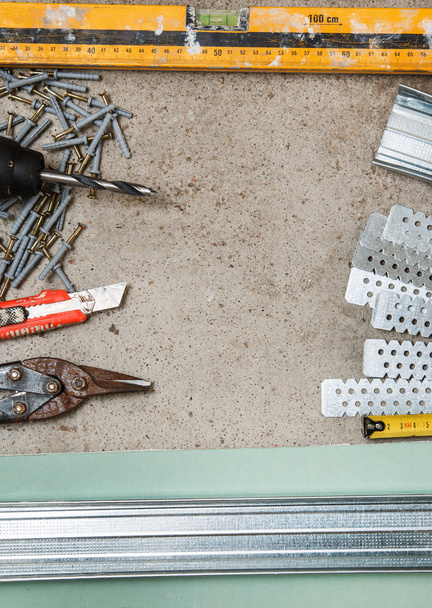 Instruments for build a plasterboard walls - 写真・画像