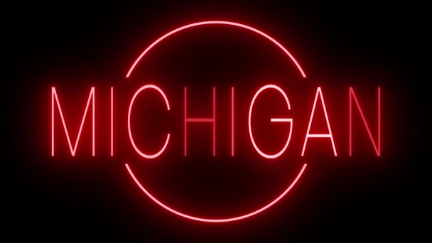 Sinal de néon piscando e cintilando vermelho para Michigan - Filmagem, Vídeo