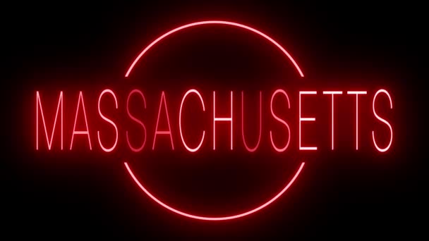 Rosso tremolante e lampeggiante segno al neon per il Massachusetts - Filmati, video