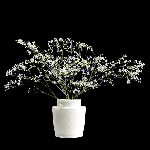 3d illustration of flower vase decor isolated on black background - Photo, Image