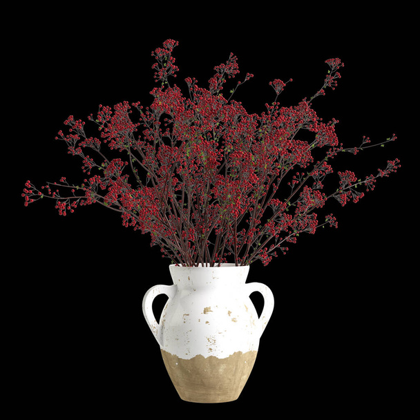 Illustration 3d du décor de vase à fleurs isolé sur fond noir - Photo, image