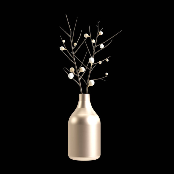 3d иллюстрация декора вазы цветов изолированы на черном фоне - Фото, изображение