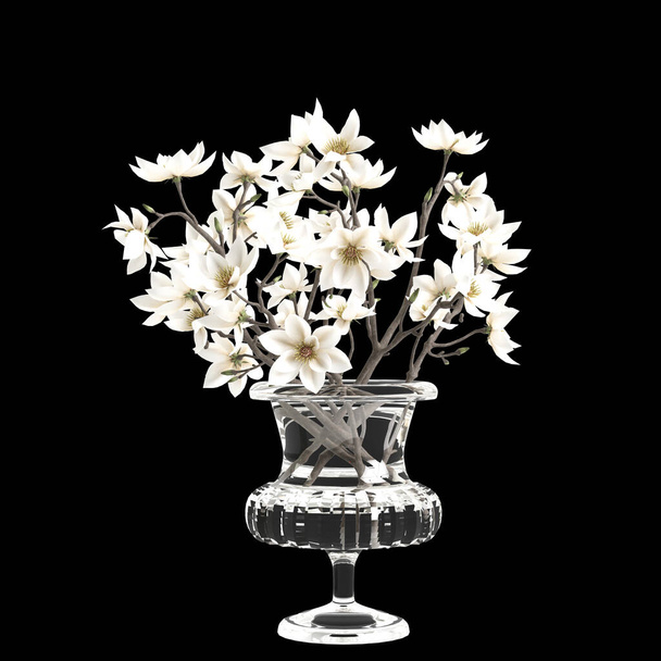 Çiçek vazosunun 3d çizimi siyah arkaplanda izole edildi - Fotoğraf, Görsel