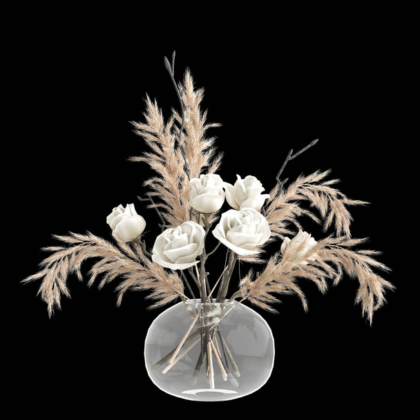 3d иллюстрация декора вазы цветов изолированы на черном фоне - Фото, изображение