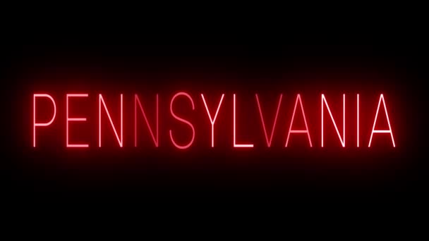 Rojo parpadeando y parpadeando letrero de neón para Pennsylvania - Metraje, vídeo