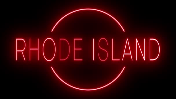 Señal de neón parpadeante y rojo para Rhode Island - Metraje, vídeo