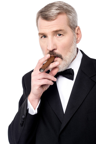 Businessman smoking a cigar - Zdjęcie, obraz