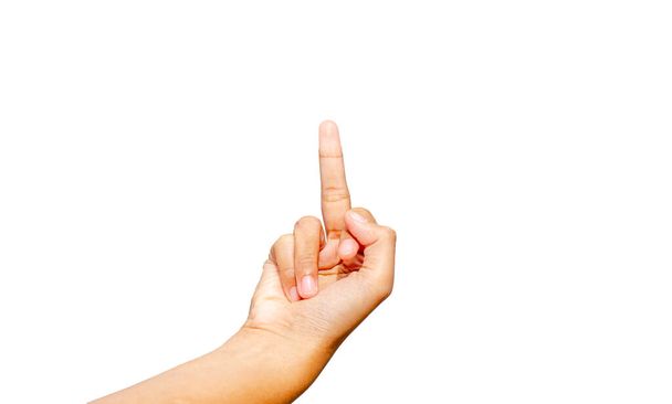 Female hand showing middle finger or fuck you isolated on white background with clipping path - Фото, зображення