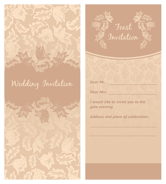 Wedding invitation, flowers ornament, leaf background - Вектор, зображення