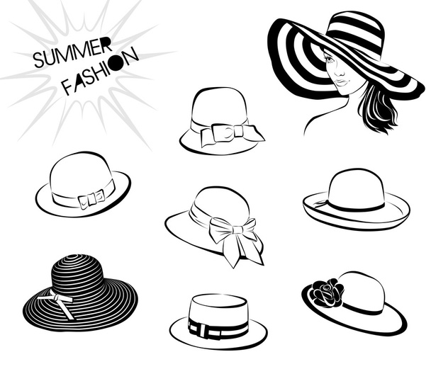 Summer fashion-hats - Vector, Image