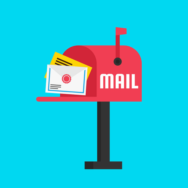 otevřená poštovní schránka s plochým obrázkem písmen - Vektor, obrázek