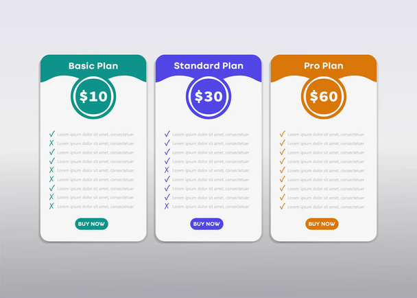 Plan de precios de infografía limpia. Cuadro comparativo minimalista del plan de precios para la interfaz web y móvil - Vector, imagen