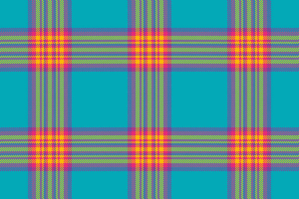 Comprobación vectorial sin costuras del fondo del patrón escocés con una tela textil de textura tartán en colores cian y rosa. - Vector, imagen