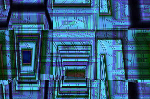 Modèle géométrique abstrait coloré. Rectangue sur le fond d'une abstraction complexe de couleurs. Bleu.                       - Photo, image